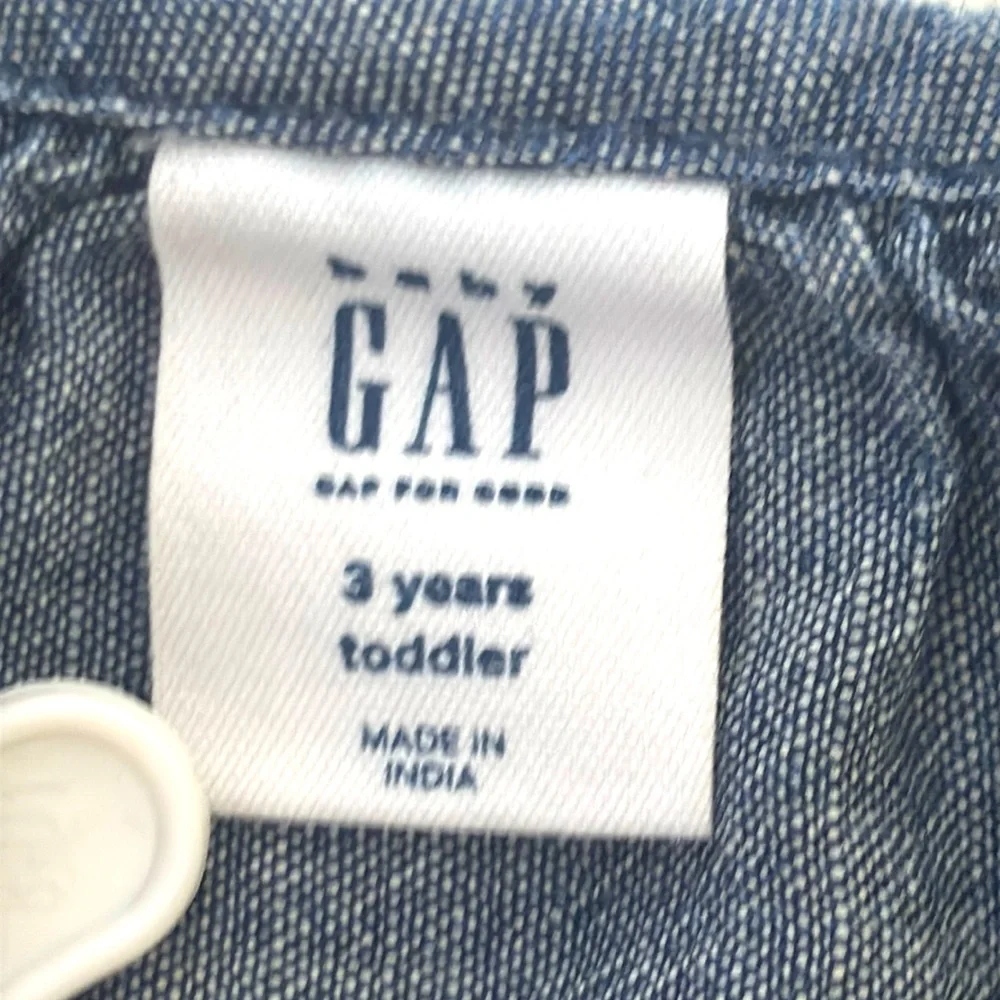GAP | Blue A-line Button Front Chambray Dress with Floral Detailing